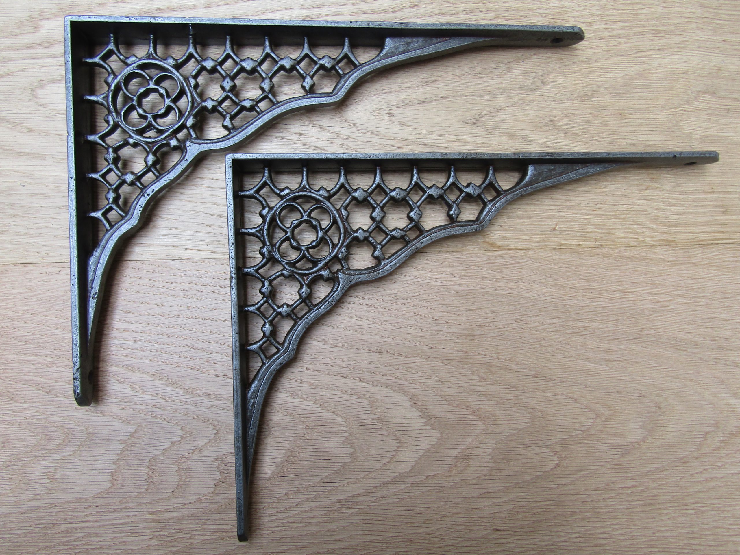 Pair Of 12" Lattice Shelf Brackets Antique Iron
