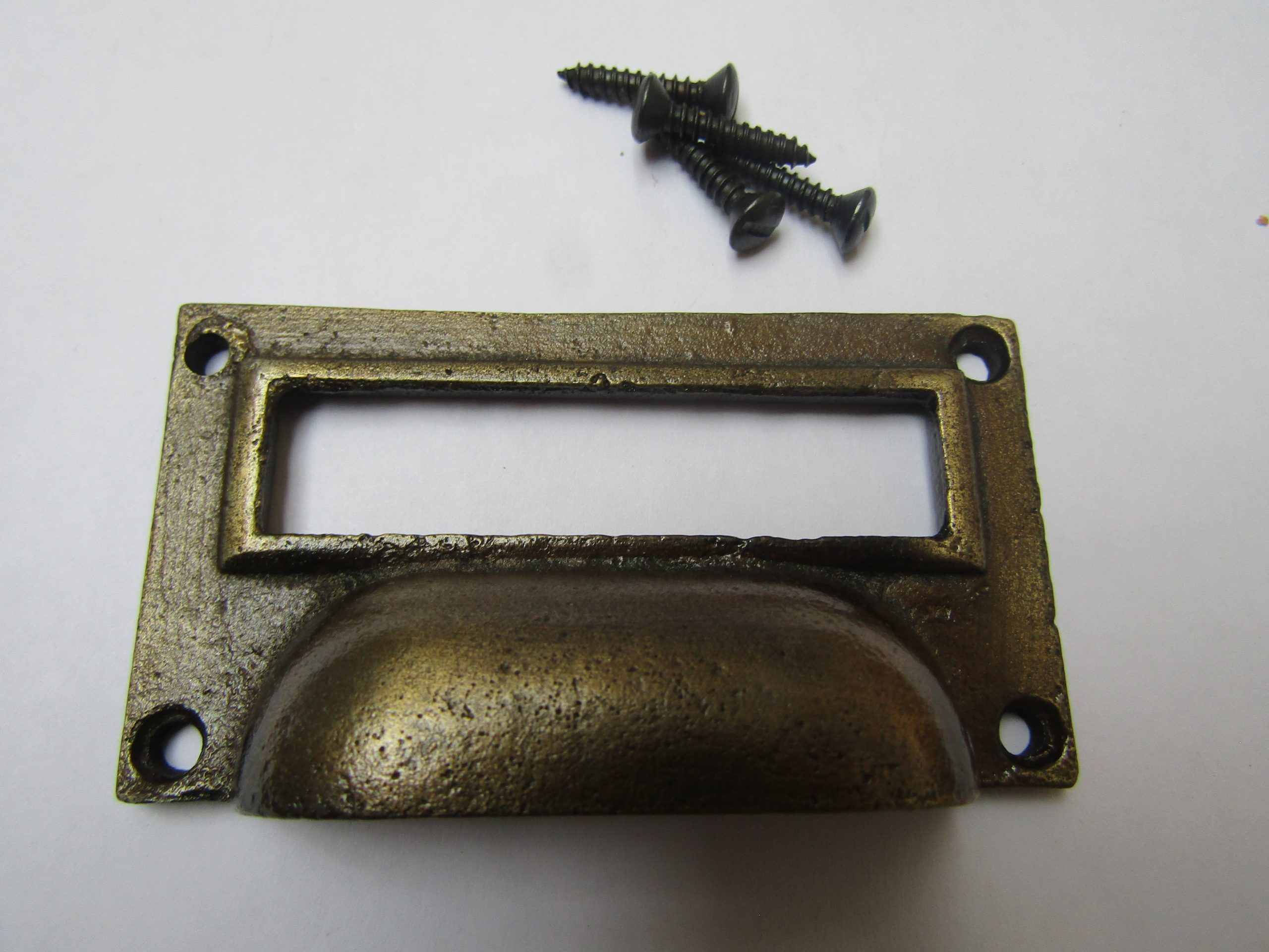 3" Small Card Holder Cup Handle Antique Brass