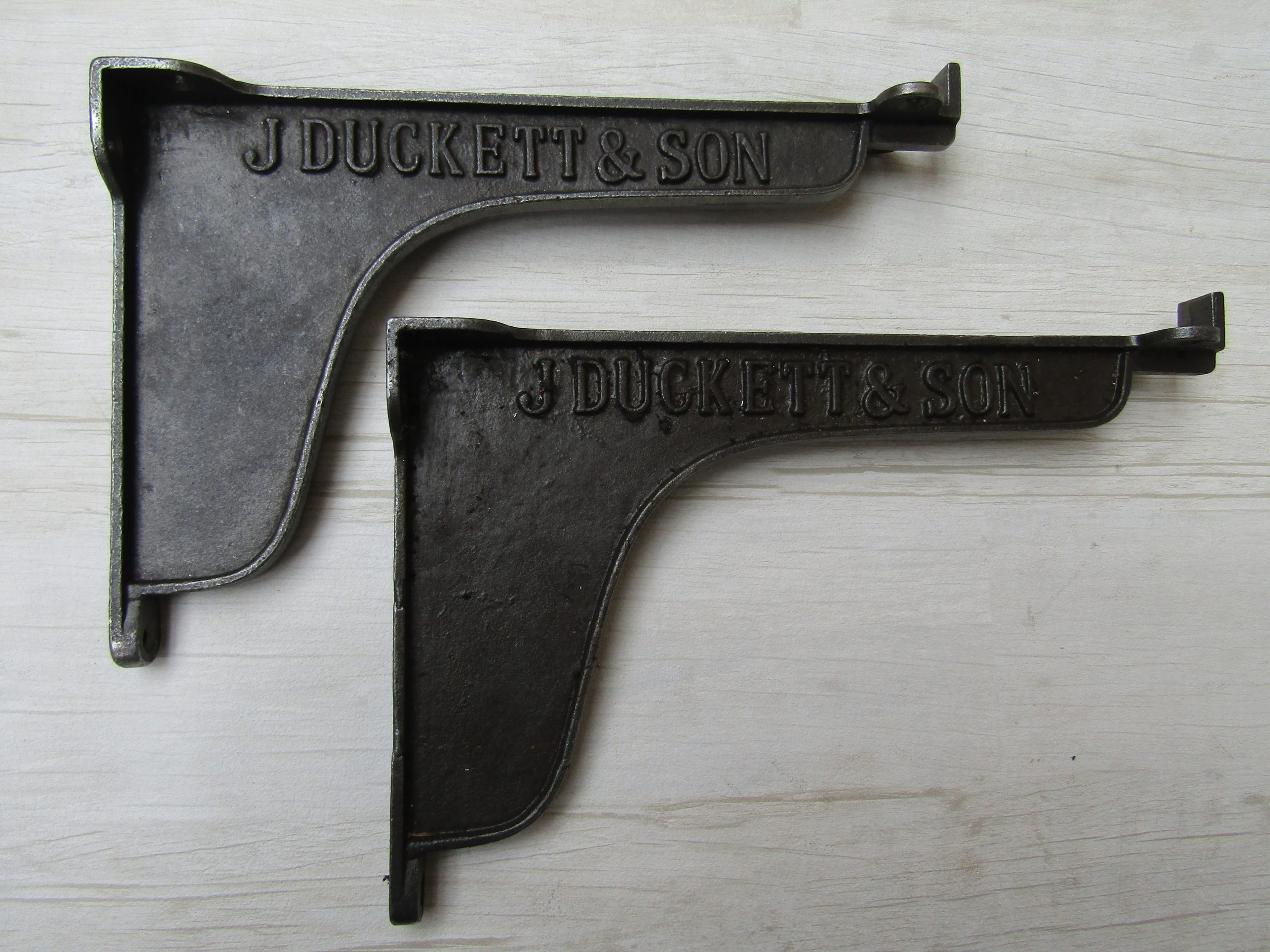 Pair Of 9" J Duckett Lipped Shelf Brackets Antique Iron