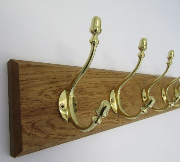 Polished Brass Acorn 10 Hook Coat Rail 108cm