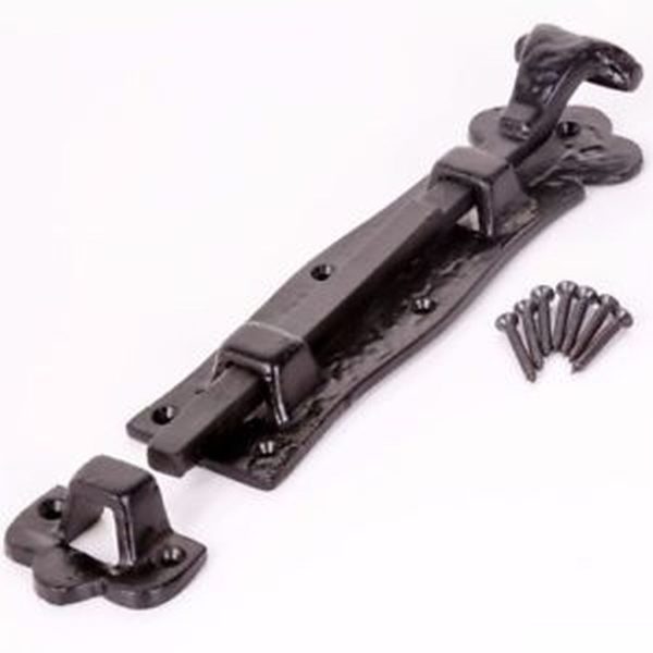 8" Scroll Straight Door Bolt Black Antique