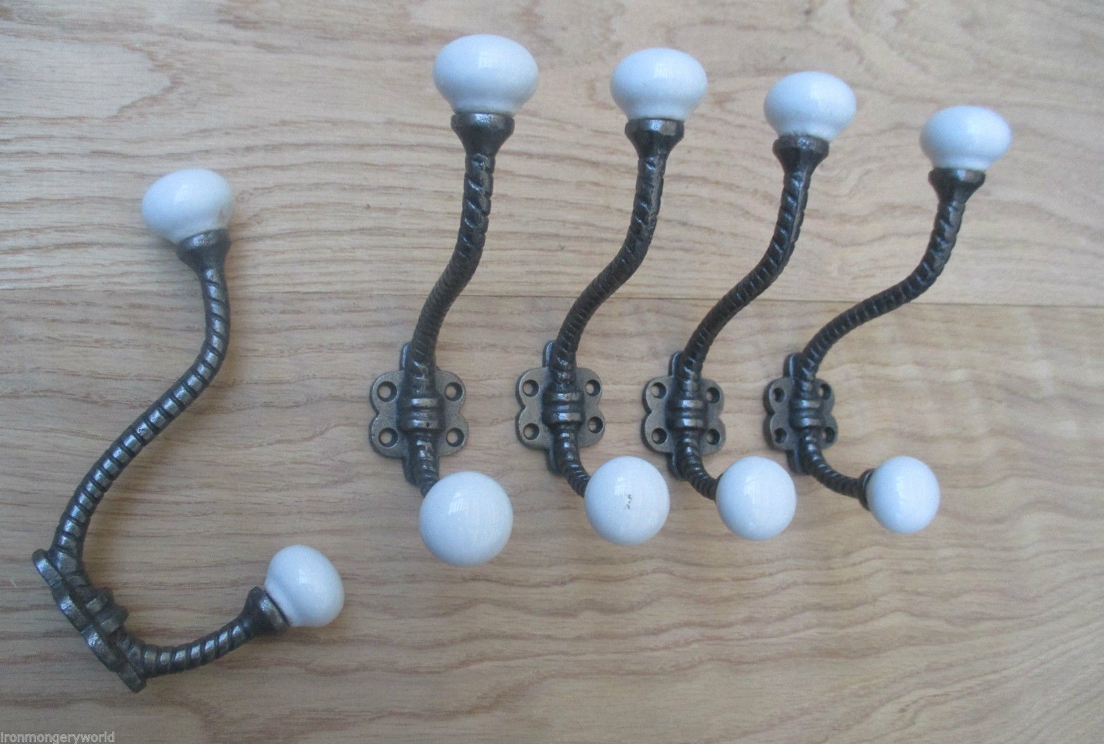 Pack Of 5 Twisted Ceramic Coat Hooks Antique Iron