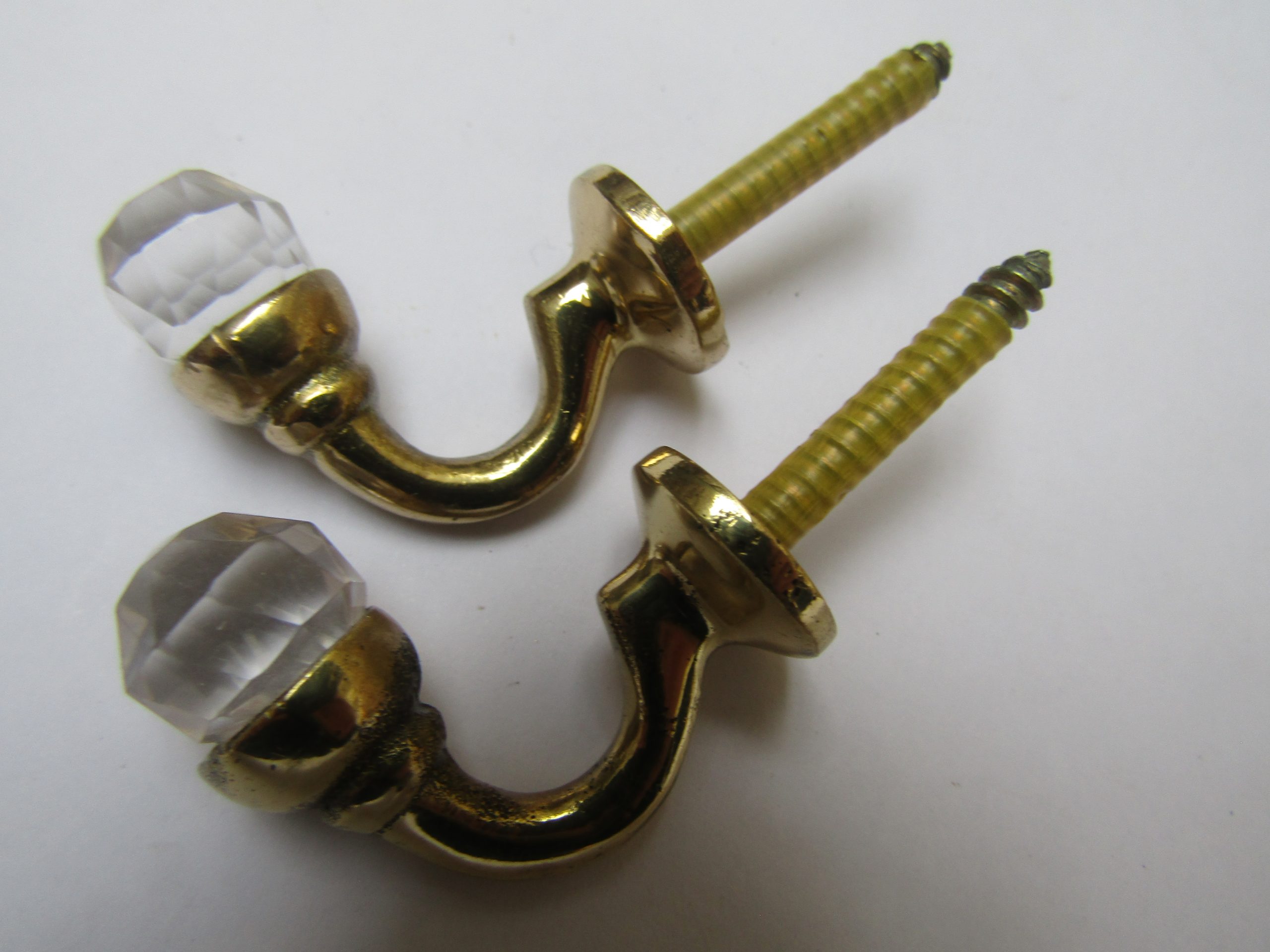 Pack of 2 Crystal Ball end Curtain hook Polished Brass