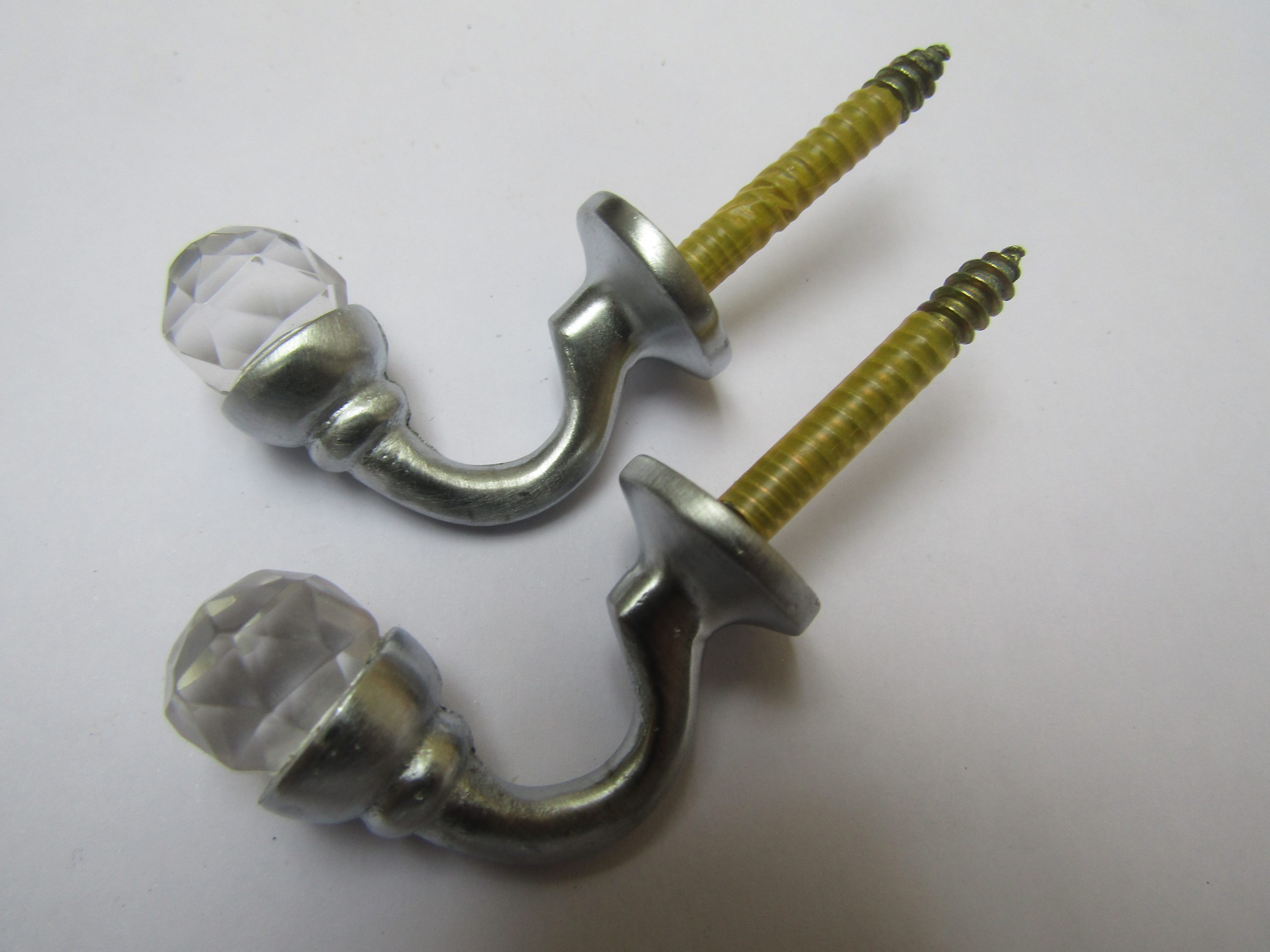 Pack of 2 Crystal Ball end Curtain hook Satin Chrome