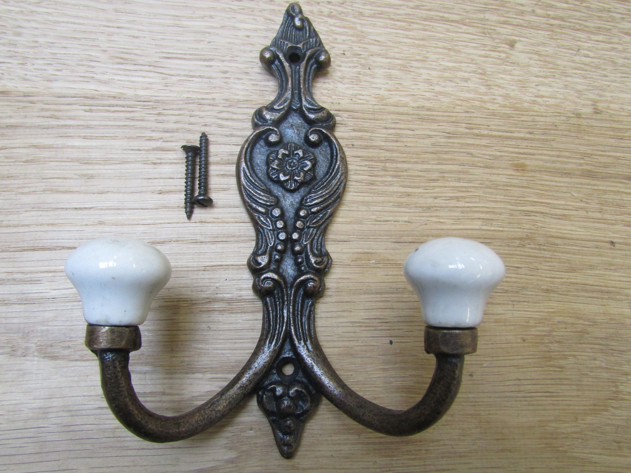 French Ornate Ceramic Hook Antique Copper