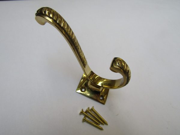 Pack Of 5 Georgian Volute Square Coat Hooks Polished Brass