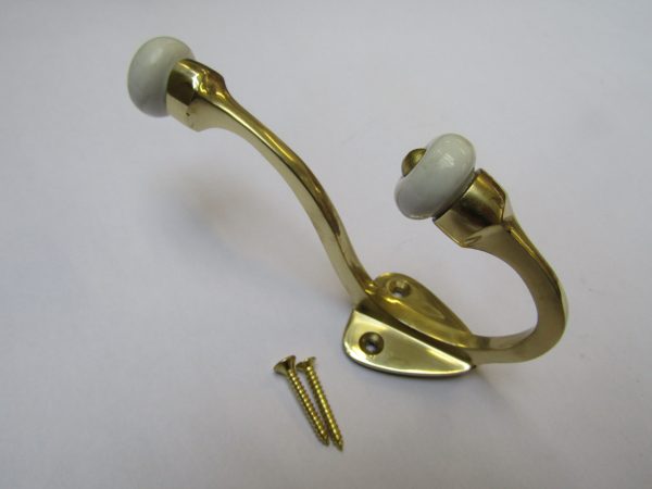 Pack Of 5 Gloucester Ceramic Coat Hooks Polished Brass