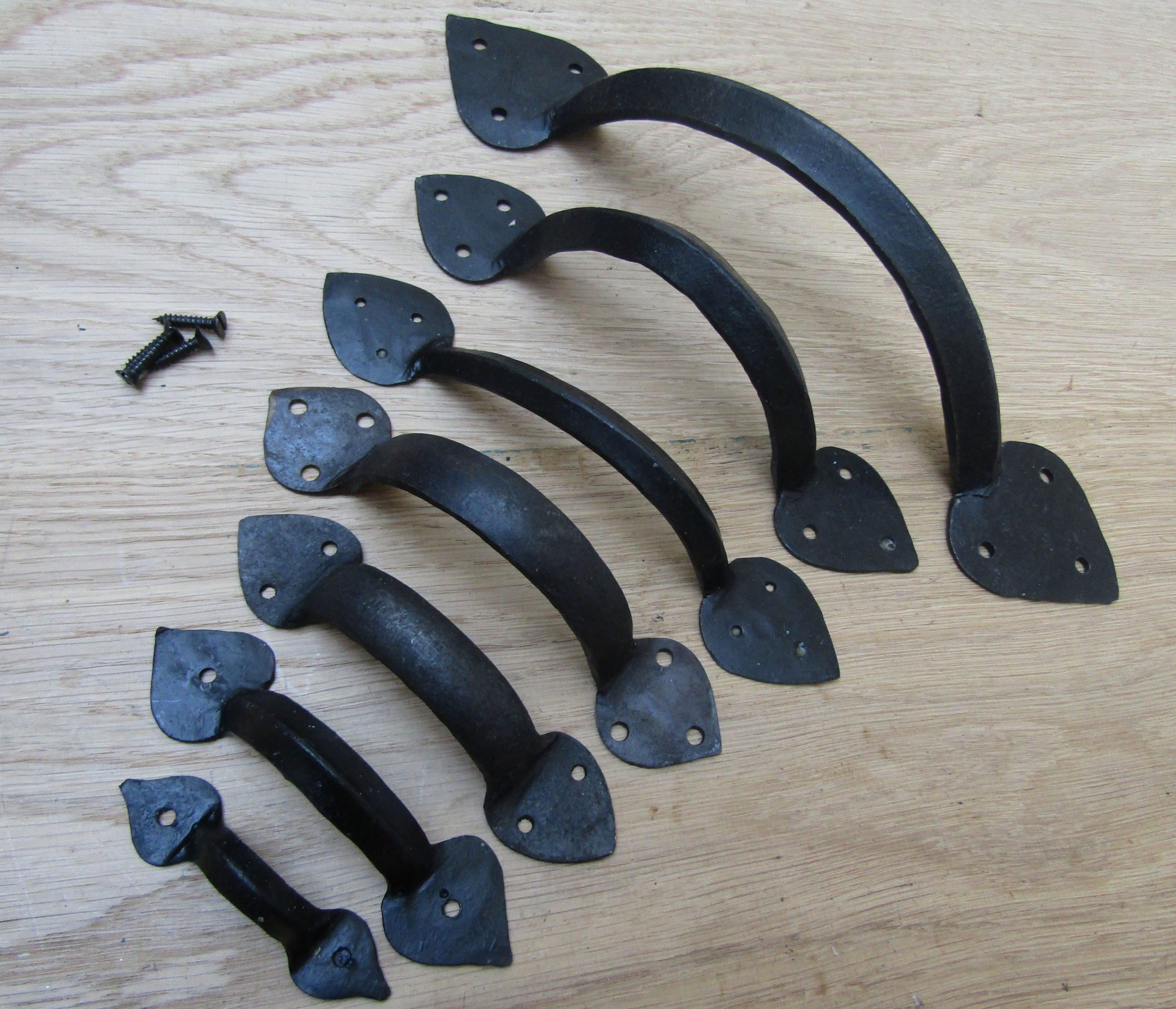 12" Hand Forged Spear Leaf Pull Handle Black Wax