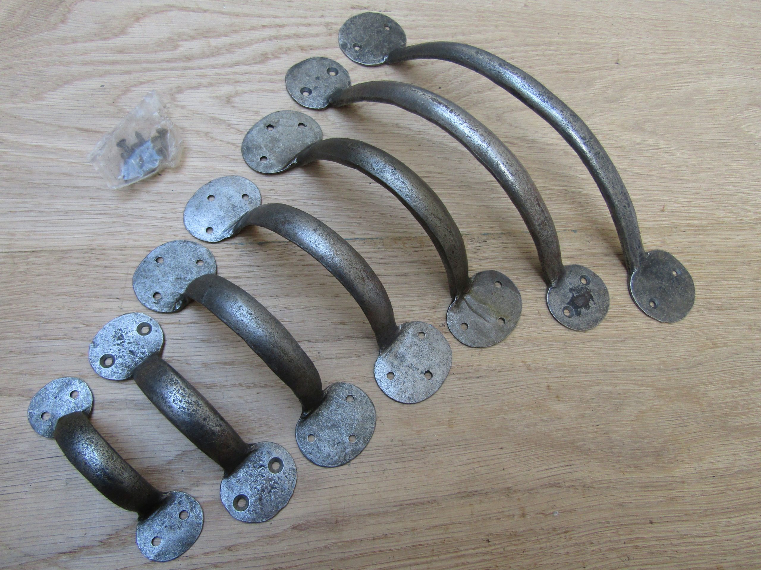 Handforged Penny End Door Pull Handle Antique Iron 12"