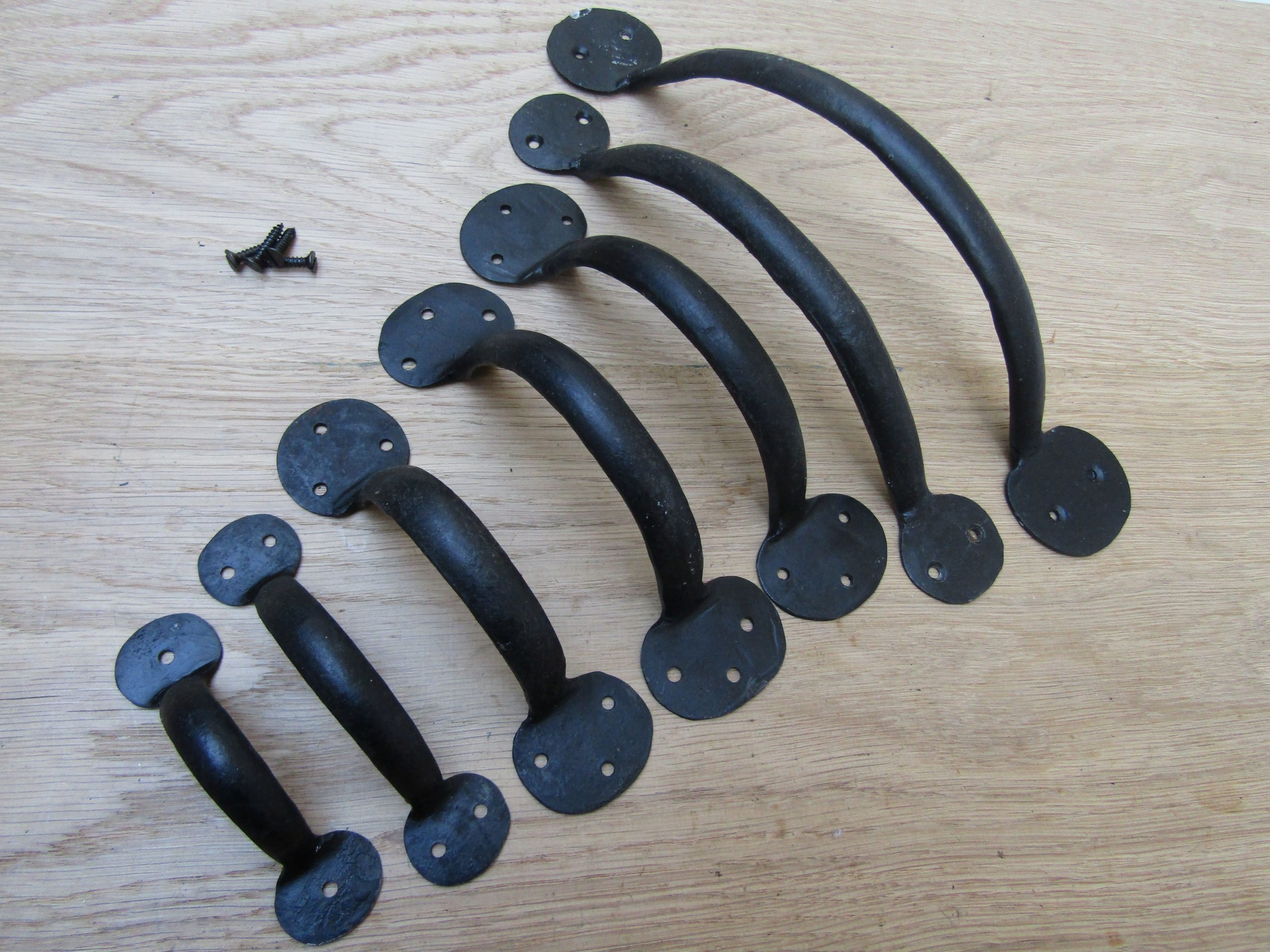 Handforged Penny End Door Pull Handle Black Wax 12"