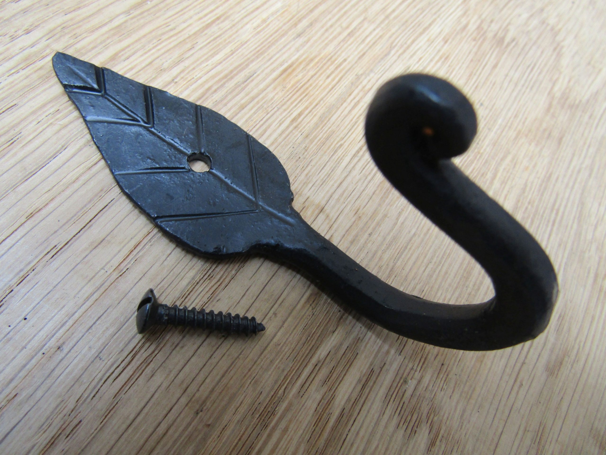 Hand Forged Leaf Design Hook Black Wax