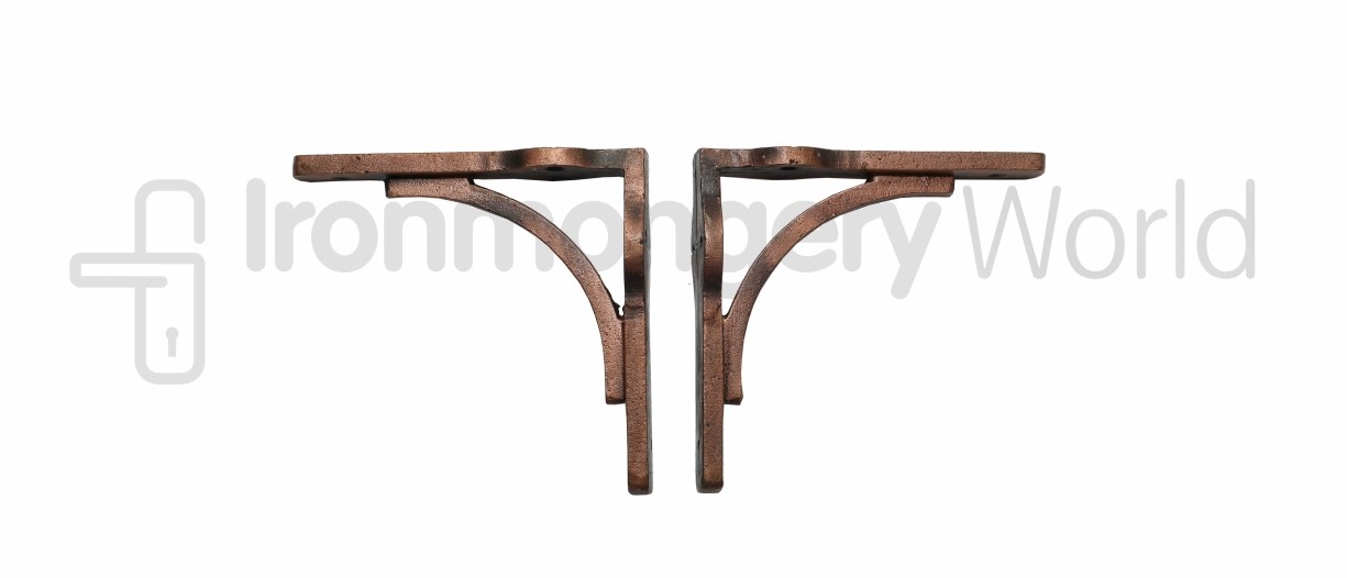 Pair Of Small Industrial Gallows Shelf Brackets Antique Copper