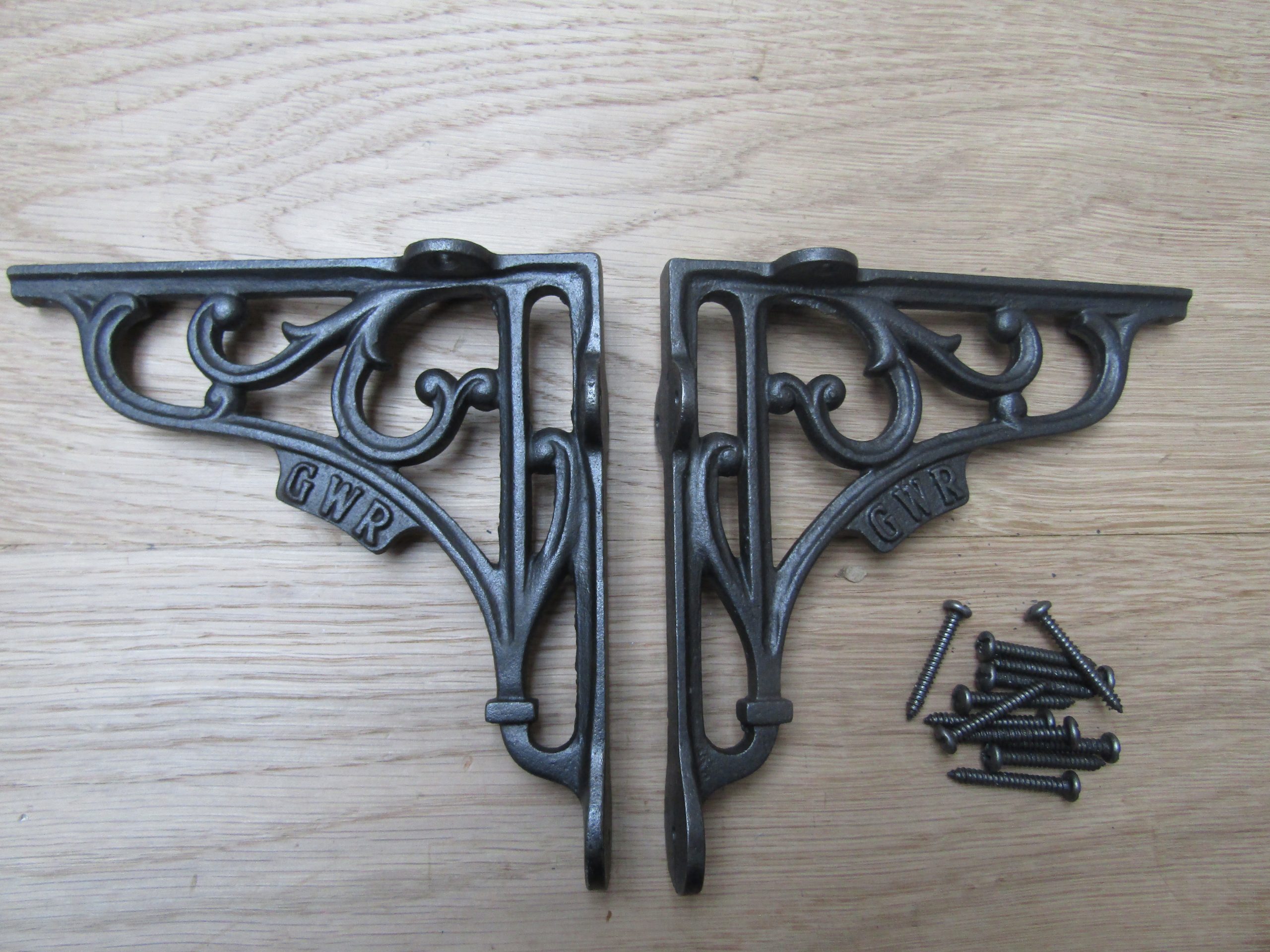 Pair Of 8" GWR Shelf Brackets Antique Iron