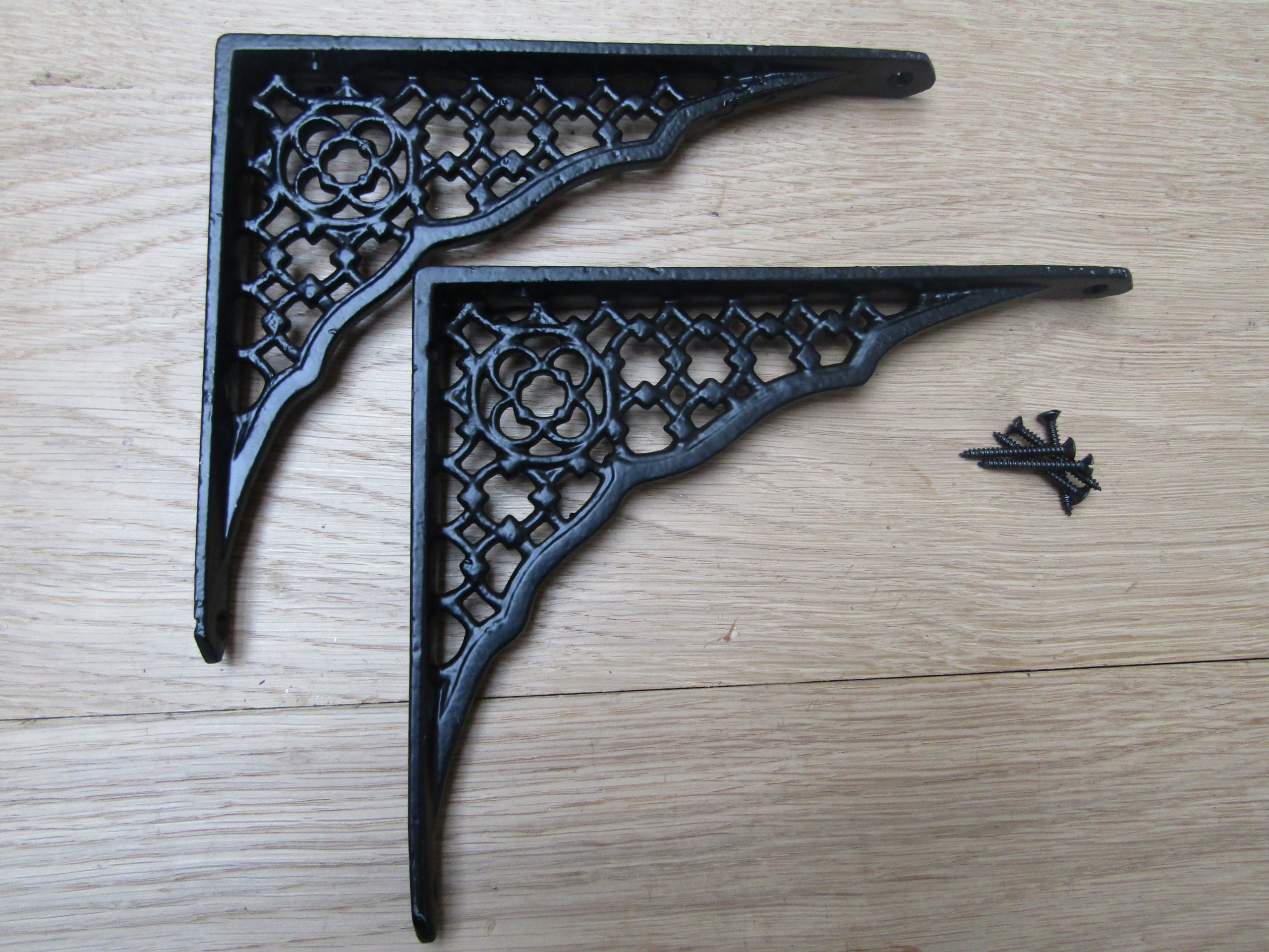 Pair Of 12" Lattice Shelf Brackets Black Antique