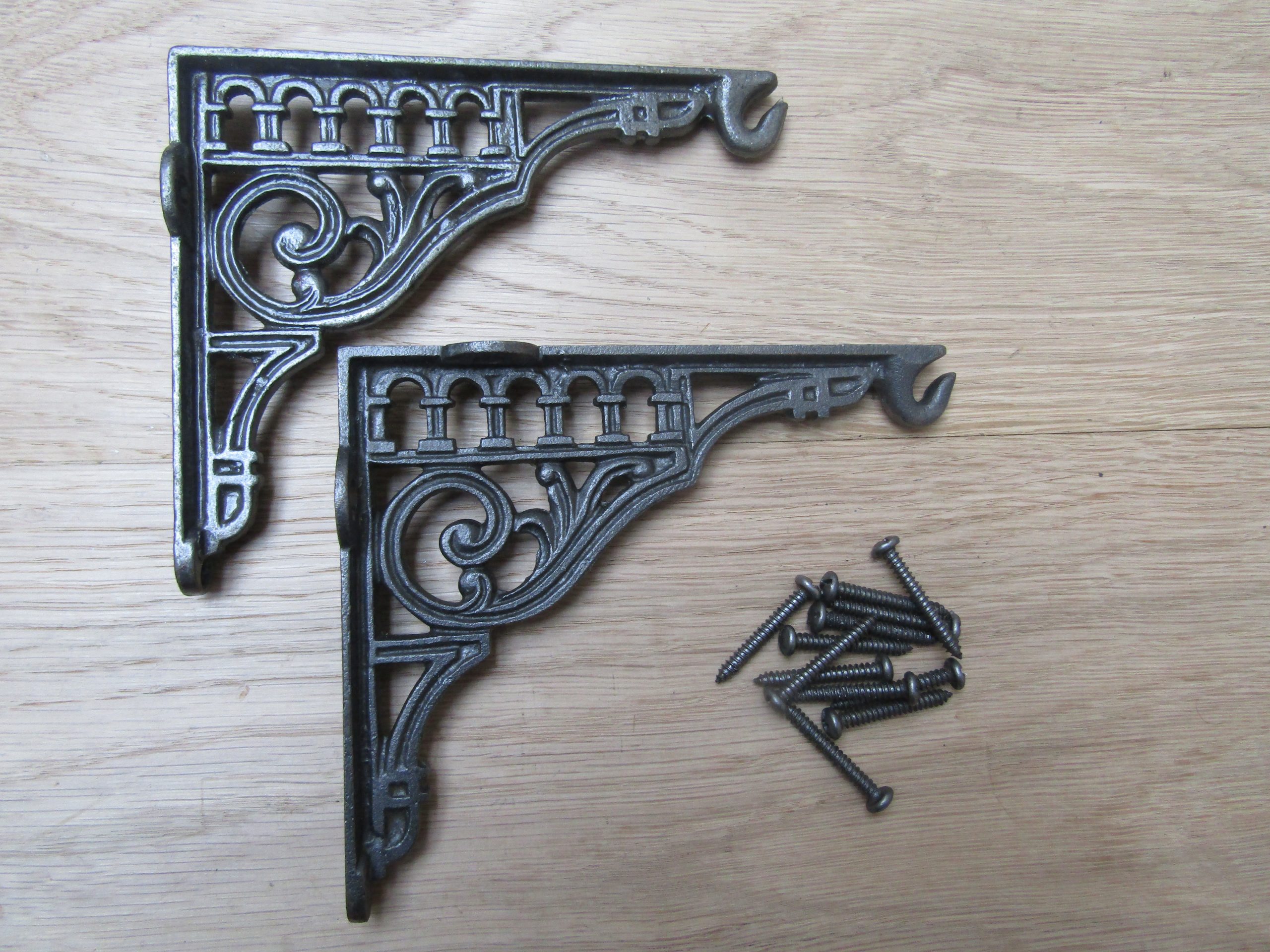 Pair Of 10" Roman Hook Shelf Brackets Antique iron