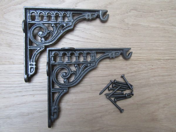 Pair Of 14" Roman Hook Shelf Brackets Antique iron