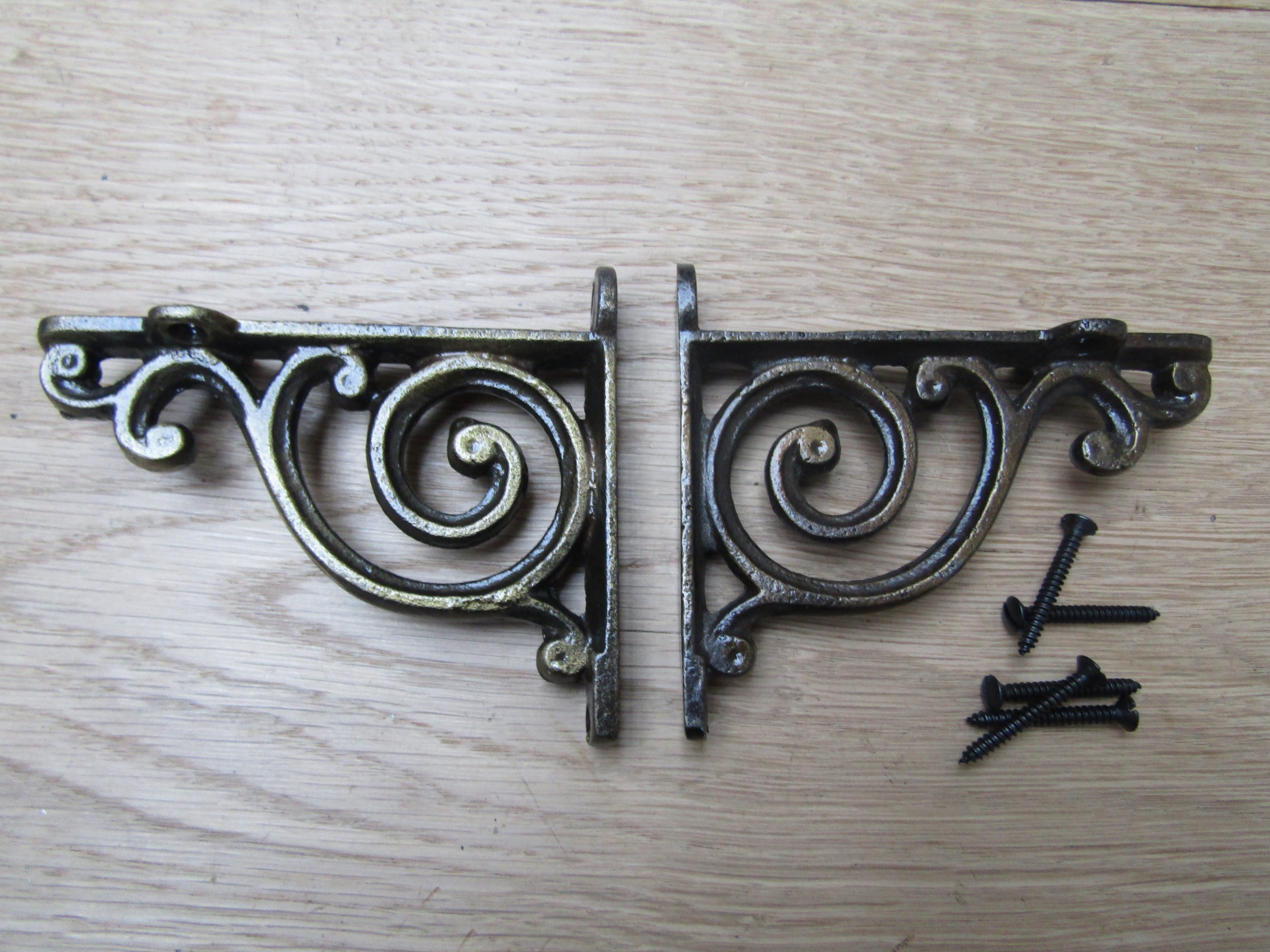 Pair Of Swirl Shelf Brackets Antique Brass