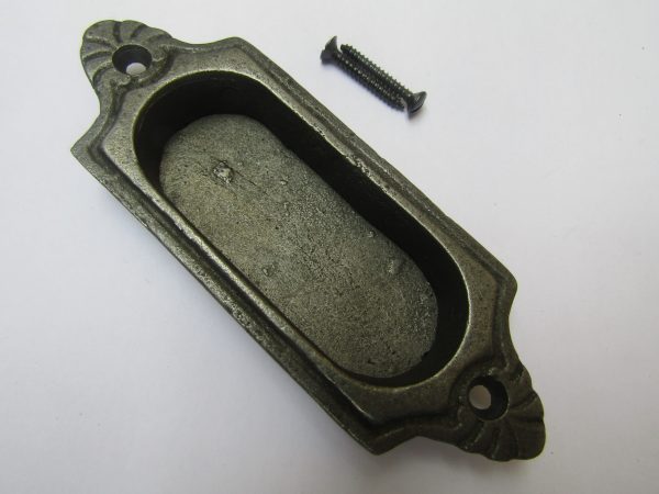 Ornate Recessed slide Handle Antique Cast Iron
