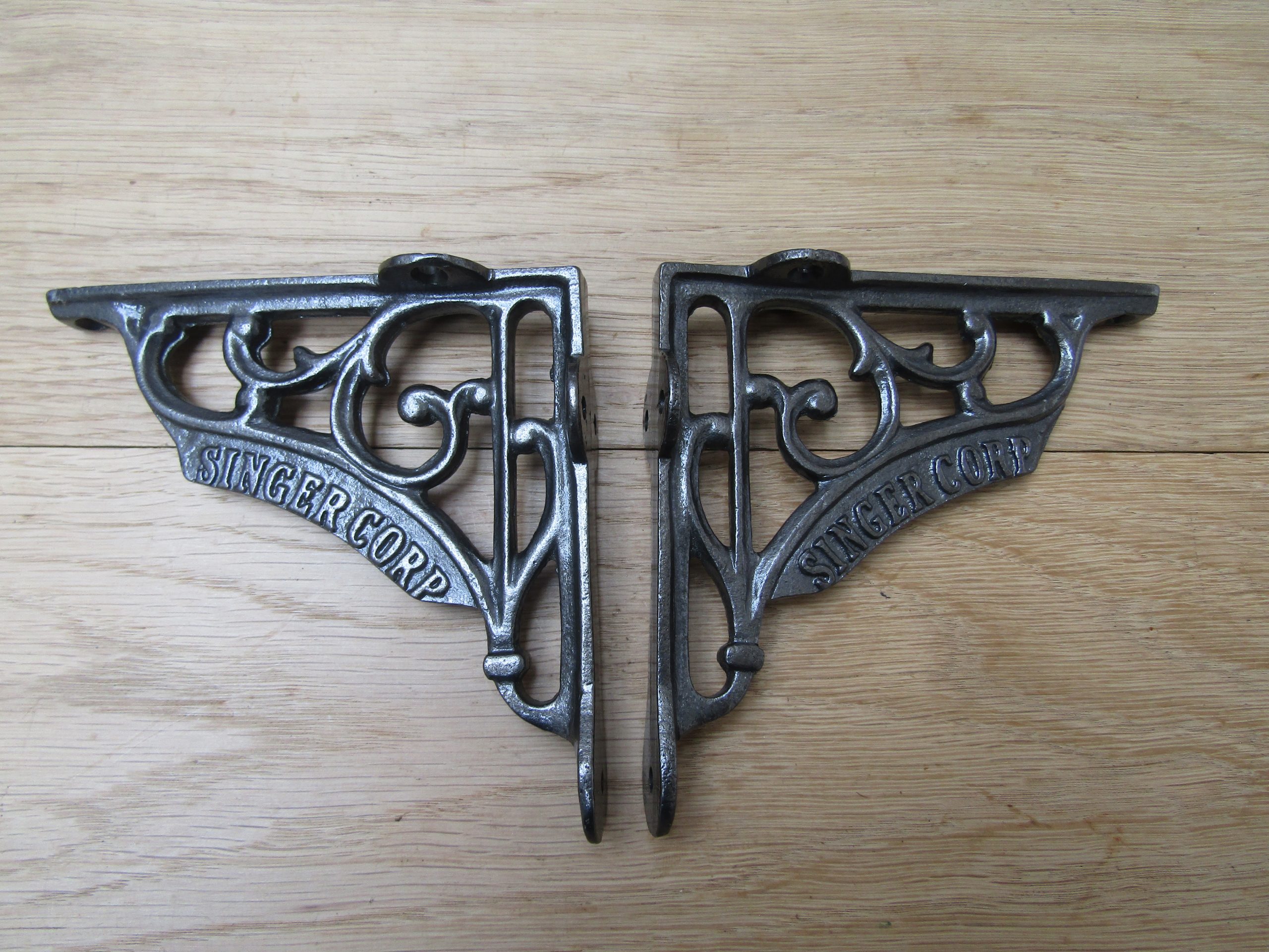 Pair Of 8" Singer Corp Shelf Brackets Antique Iron