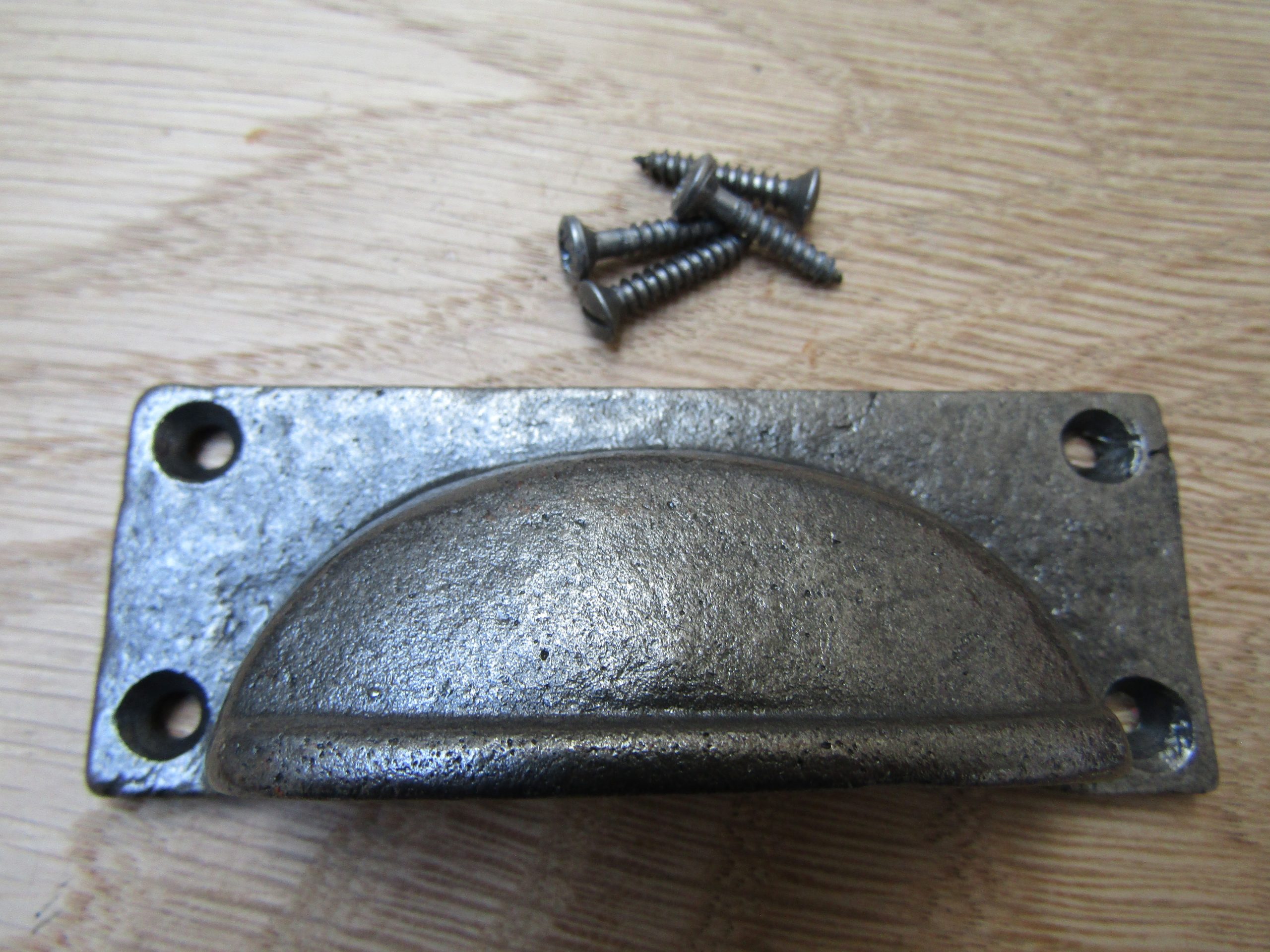 Small Rectangular Lipped Cabinet Pull Handle Antique Iron