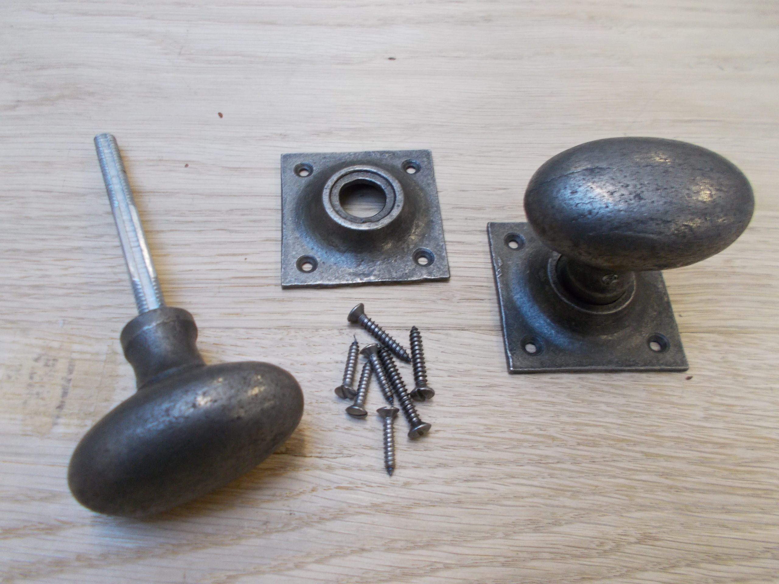 Mortice Door knob Antique Iron Oval on square base