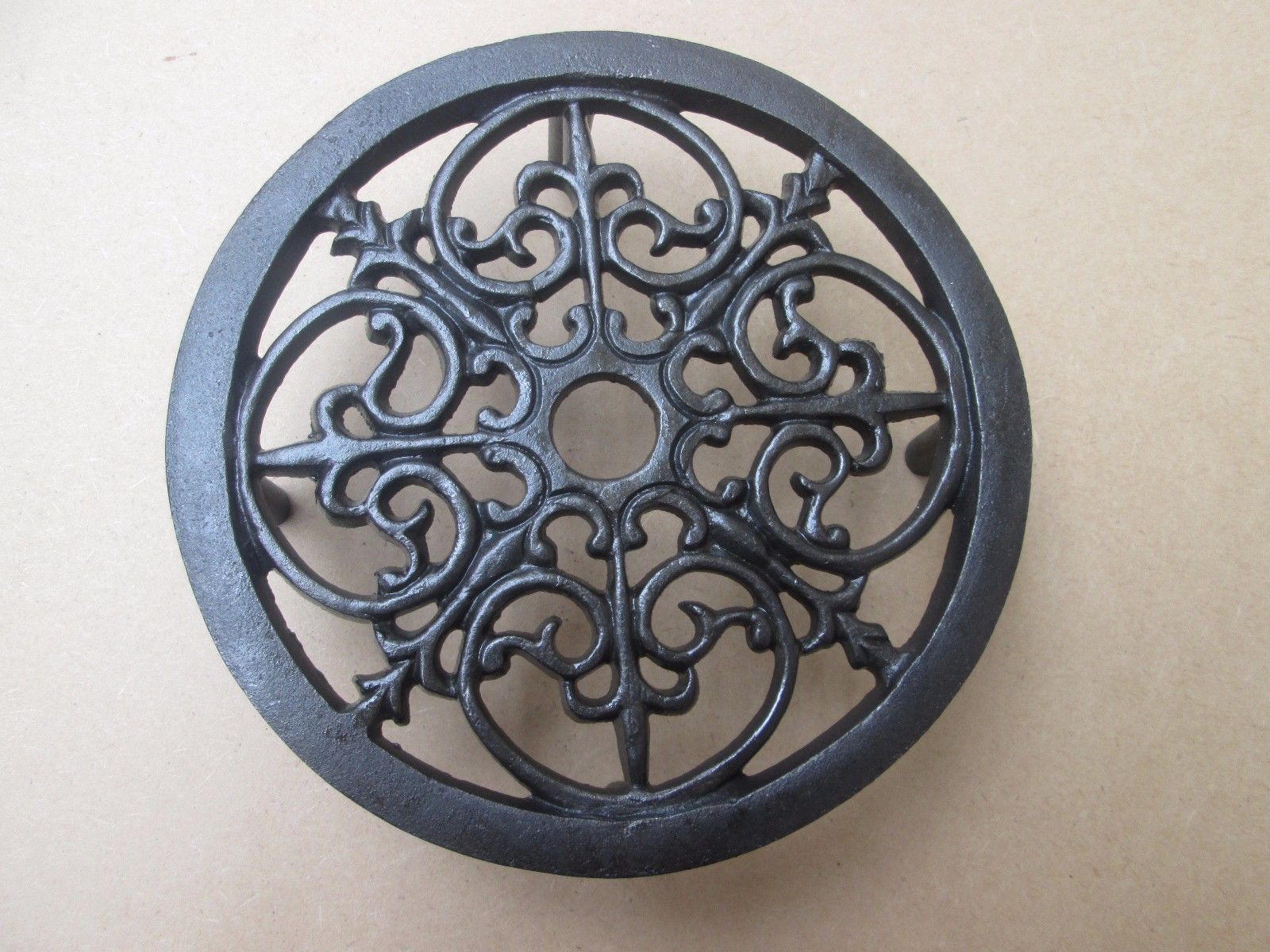 Cast Iron Ornate Round Trivet Antique Iron