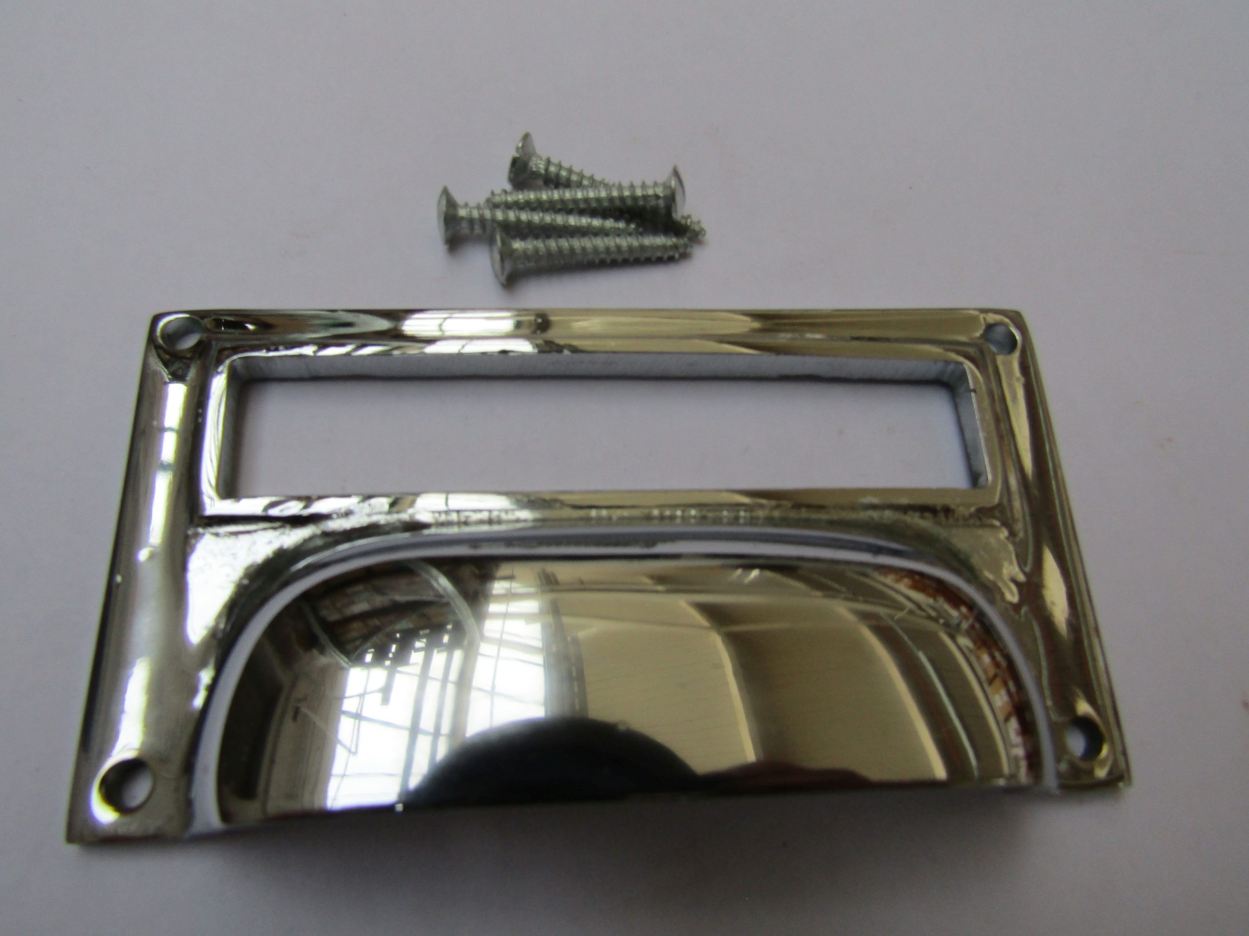 4" Victorian Filing Cabinet Card Holder polished chrome