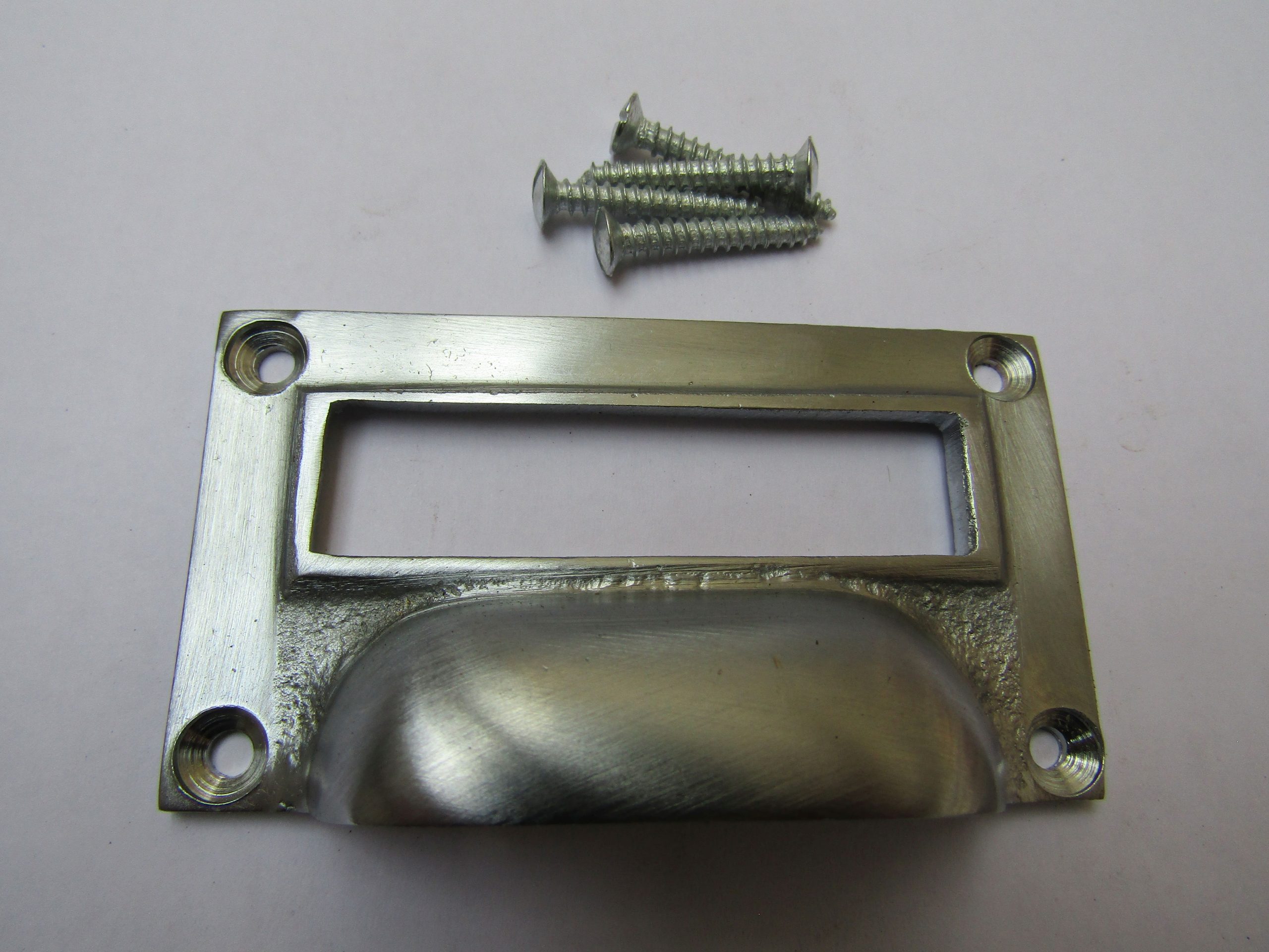 3" Victorian Filing Cabinet Card Holder satin chrome