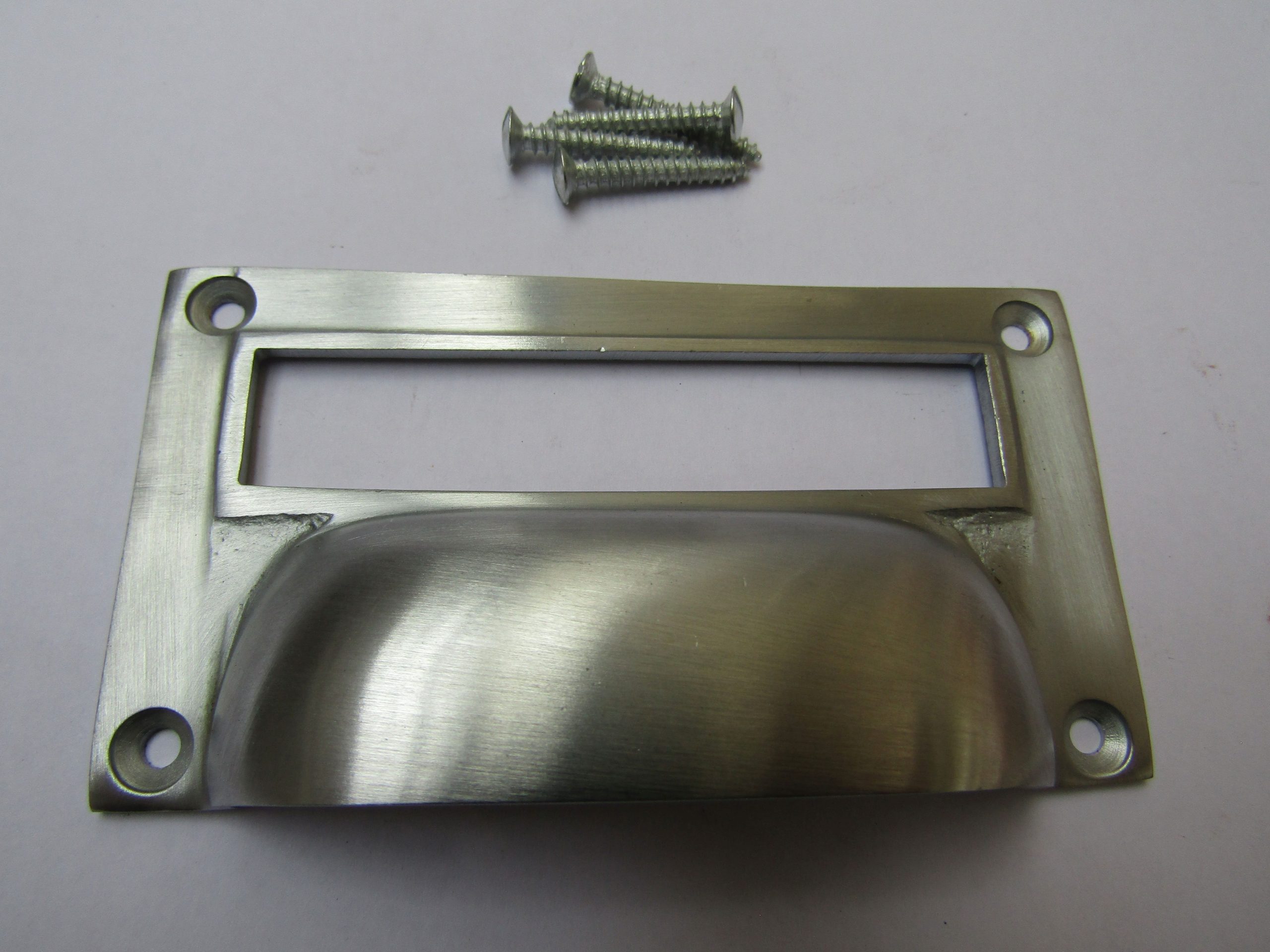 4" Victorian Filing Cabinet Card Holder satin chrome